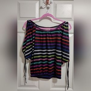 Pretty Rebellious Black Multicolored Striped Dolman sleeve top Small